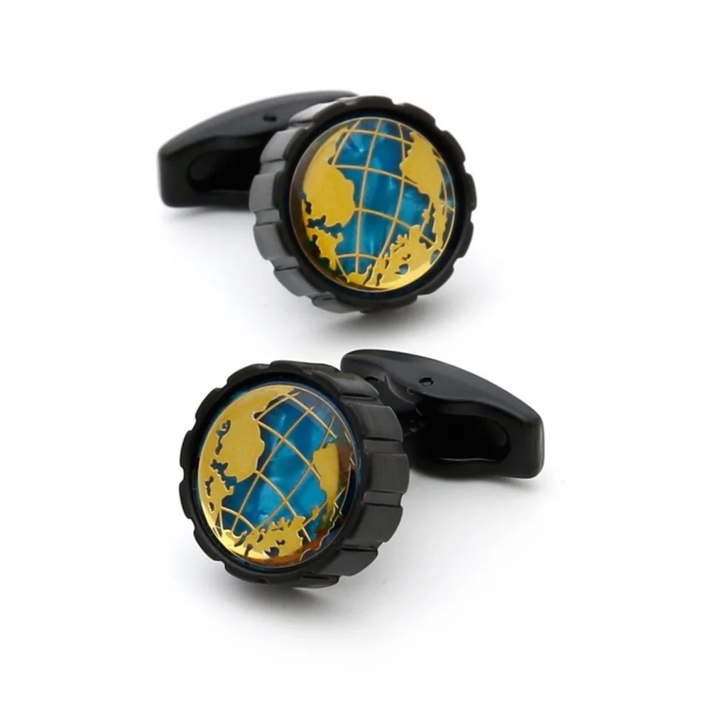 Stunning Blue Mother of Pearl and Gold Globe Cufflinks